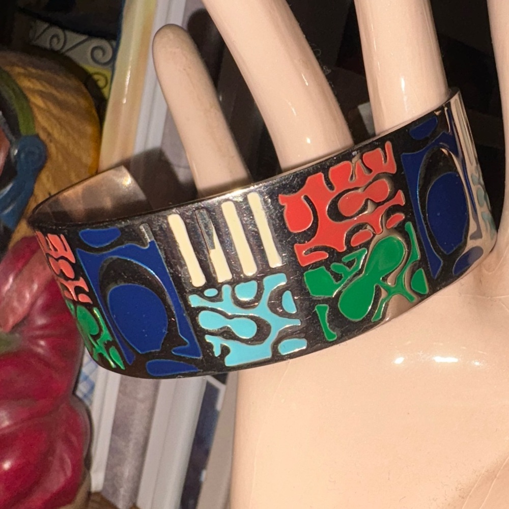 Coach Vintage Multicolor Enamel Cuff Bracelet – Legacy Geometric “C” Pattern